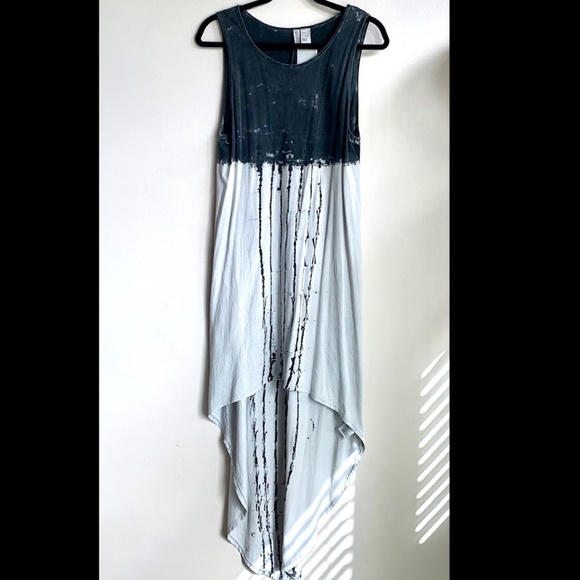 H&M DIVIDED Sleeveless Distressed Painted Design Hi-Lo Dress SIZE US S NWT - Picture 1 of 8